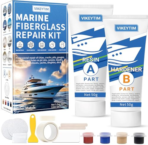 VIKEYTIM Kit Riparazione Vetroresina Marina (Corrispondenza Colore), 100g Stucco per Vetroresina, Riempire Fori, Frammenti, Crepe Profonde, Ceramiche, Riparazioni in Porcellana
