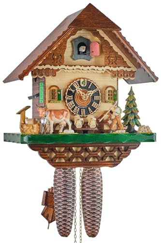 Hönes Kuckucksuhr Original Schwarzwälder Kuckuckuhr Echtholz mechanisches 8-Tage Laufwerk NEU VDs Zertifikat Kuckucksuhr Schwarzwaldhaus mit Wanderer 8-Tage Laufwerk 32cm- 8240