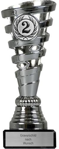 pokal-fabrik.de - Pokal mit Gravur Wunschtext in silber - personalisierte Auszeichnung und Sport Emblem nach Wahl - 15 cm inkl. Marmorsockel - Geschenk-Trophäe