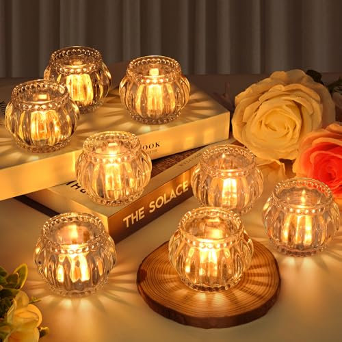 Apritsce 12 Piezas Portavelas Cristal, Portavelas de Te Transparente, Vasos para Velas Set, Porta Velas Decorativas para Boda Cumpleaños Fiesta Navidad (Estilo 1)