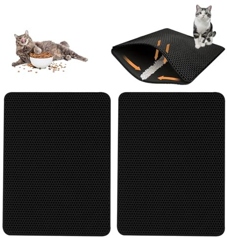 Lafo 2 Stück Katzenklo Matte, 45x30 cm Katzenstreu Matte, Doppellagige Wabenmatte für Katzenstreu, Leicht zu reinigen matte Unterlage für Katzenklo, Schwarzer Cat Litter Mat