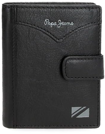 Pepe Jeans Jacket Portefeuille Vertical avec Fermeture à clic Noir 8,5 x 10,5 x 1 cm Cuir by Joumma Bags, Noir, Talla única, Portefeuille Vertical avec Fermeture à clic