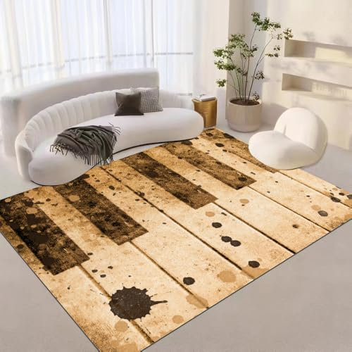 DUCAPE Teppich Mit Retro-Klavier 180 x 280cm Musikalische Braune Teppiche Mit Abgenutztem Klaviermuster Moderne Musik-Bodenmatte Für Wohnzimmer Esszimmer Schlafzimmer Spielzimmer Teppich