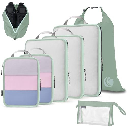 Cipway Bolsas Compresion Viaje, Malla Ligero Bolsas de Viaje Organizador para la Mochila Maletas de Almacenamiento en el Hogar(Verde salvia, 8 Unidades)