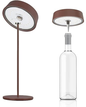 2in1 Lampada da Tavolo con Lume adattabile con Piantana o Bottiglia - Lampada Interno e esterno, Ricaricabile, Portatile, 2700K Luce Calda Dimmerabile, Impermeabile (MARRONE, 1 PEZZO)