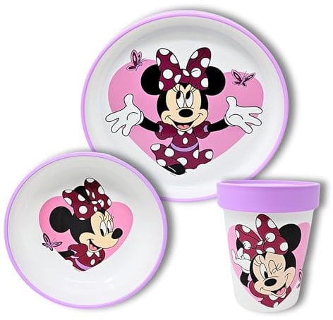 Stor Minnie Mouse Kindergeschirr Set rutschfest - Kinder Geschirr Set Mädchen - Antirutsch Baby Geschirrset - Camping Frühstücksgeschirr BPA frei - Kinderteller, Schüssel & Becher wiederverwendbar
