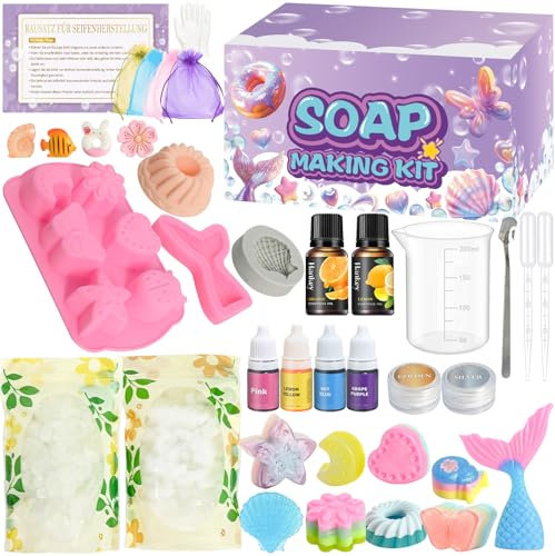 Seife Selber Machen für Kinder, JUYRLE Kreative DIY Set für Anfänger, Bastelset Erwachsene Seifenherstellung, Badebomben Seifen Selber Machen Set als Geburtstage Geschenk für frauen