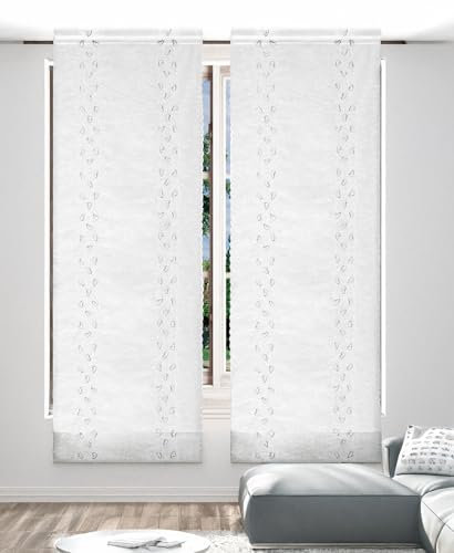 Home Tresor - Coppia Tende a Vetro per Interni Tendine Cuori Ricamate con Smerlo sui Lati Finestra e Porta con Tasca Superiore Leda B2-2 Pannelli 60 x 150 cm. Bianco