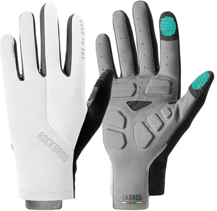 ROCKBROS Road to Sky Fahrrad Handschuhe Touchscreen Vollfinger Fahrradhandschuhe Atmungsaktiv Herren Damen MTB Rennrad Bicycle Cycling Weiß XL