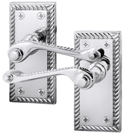 EAI Polished Chrome Door Handles, 1 Pair on Backplate - Rope Scroll | 1 Pair of Georgian Scroll Roped Edge Lever on Backplate Internal Door Handles, Fixings Included