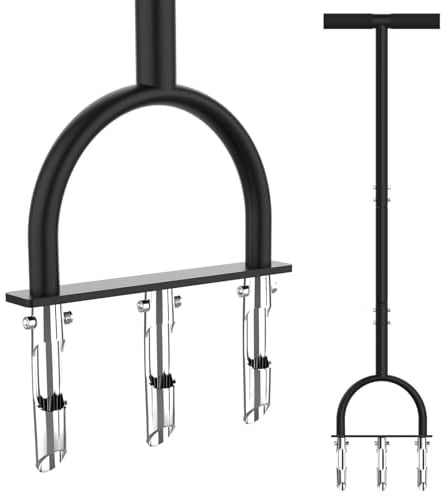 Qsxou Lawn Aerator Coring Tool, Aerator Lawn Tool with 3 Hollow Tines, Manual Core Aerator for Lawn Garden Care and Loosen Compacted Soil, Lawn Aeration, Garden Tool