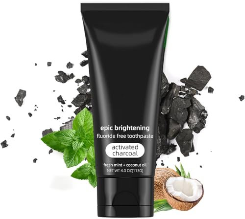 Aktivkohle Zahnpasta Weisse Zähne Ohne Fluorid, Epic Brightening Fluoride Free Toothpaste, Black Activated Charcoal Teeth Whitening Toothpaste, Schwarze Kohle Zahncreme Zahnaufhellung (1)