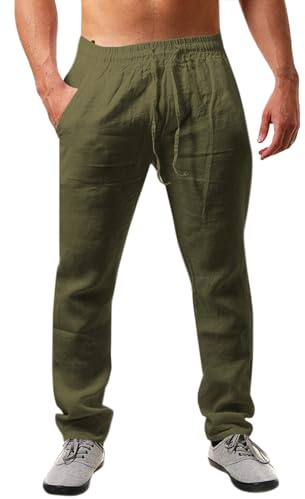 Runcati pantalón Ligero de Lino para Hombre con cordón | Pantalón ligero de lino para hombre con cordón