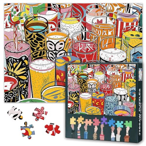 Puzzles for Adults 1000 Pieces, Colorful Alcohol Drink Glasses Jigsaw Puzzle, Party Puzzles, Challenging Game Home Decor Birthday Party Gift Toy for Adults Seniors 20X27 INCH