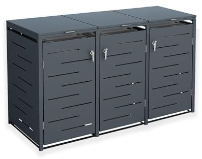 HORI® Mülltonnenbox Sets | Cleanman 5 Steel | Mülltonnenverkleidung aus Holz & Metall | Witterungsbeständiger & langlebiger Mülltonnenschrank Im Metall Design | Variante Mülltonnenbox 3er | Farbe