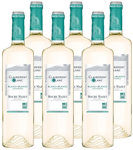 Clairement Blanc de Roche Mazet - Blanc de Blancs - Vin de Cépage Sauvignon - IGP Pays d’Oc - Lot de 6 bouteilles x 75 cl