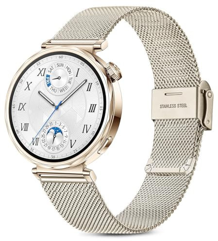 Issinlky Bracelet métal Compatible avec Huawei Watch GT5 41mm/Huawei GT4 41mm, Bracelet Acier Inoxydable 18mm pour Garmin Venu 2S/Venu 3S/Vivomove 3S/Vivoactive 4S