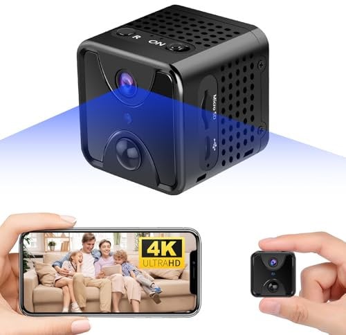 Yadayuki Camara Espia,HD 4K Camara vigilancia WiFi Interior, Batería de 2600mAh MiniCamara de Vigilancia Bebe con Vision Nocturna Deteccion de Movimiento