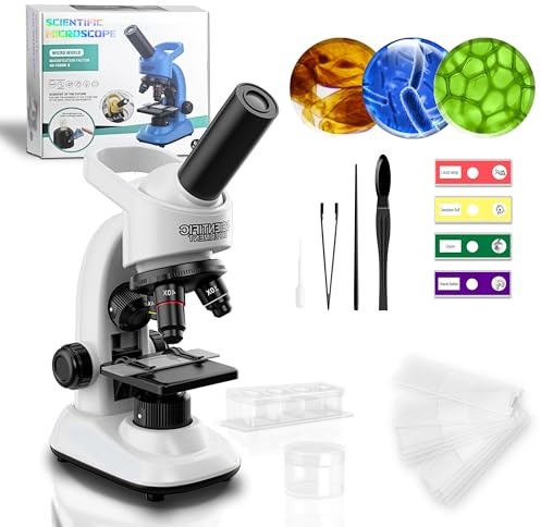 DC Dual Microscope for Kids, 40-1600x Microscope Kit for Kids Beginners, STEM Kit, Prepared Slides, LED Light and Various Operating Tools Set Up Toy