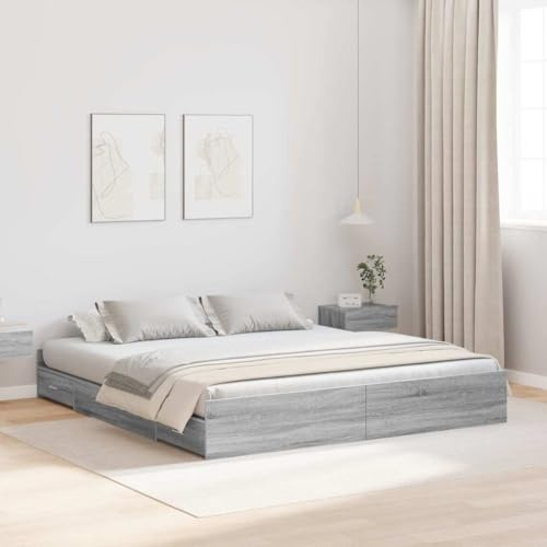vidaXL Bettgestell mit Stauraum Grau Sonoma 180 x 200 cm Holzwerkstoff, Schlafzimmer, minimalistisches Design, praktisches Schlafbett für cleveren Stauraum, Moderne Möbel für Raummanagement