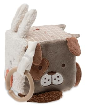 Jollein Activity Cube – Animal Friends – Baby Activity Cube with Mirror, Crinkle & Grasp Elements – Baby Toy – Promotes Senses & Motor Skills – Activity Toy for Babies – 10x10 cm