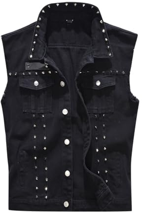 Herren Punk Rock Denim Weste Jacke Revers Weste mit Nieten Jacken Knopf Trucker Jeans ärmellose Westen L-5XL