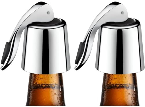 2 Pack Stainless Steel Wine Stoppers – Reusable Champagne & Wine Bottle Stoppers with Airtight Silicone Seal for Long-Lasting Freshness
