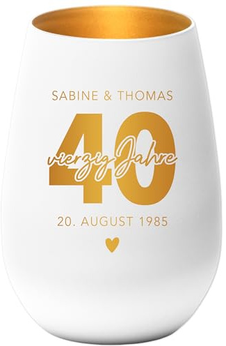Geschenk Rubinhochzeit personalisiert Windlicht Glas mit Gravur Hochzeitstag Geschenk Hochzeit Jubiläum 40 Jahre | Weiß