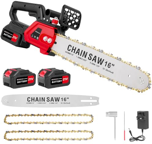 wowspeed Chainsaw 16 Inch Cordless Chainsaw Battery Powered, 21V Brushless Electric Chain Saw for Wood Cutting Trees Trimming, 1800W, 54cm Chain Length, 21000 r/min, 3.0Ah Battery&Charger Included