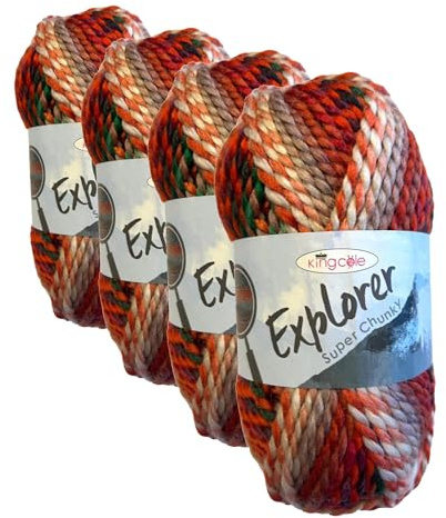 King Cole 1784308 Explorer Super Chunky Burton Yarn - 80M, 100g (Pack of 4)
