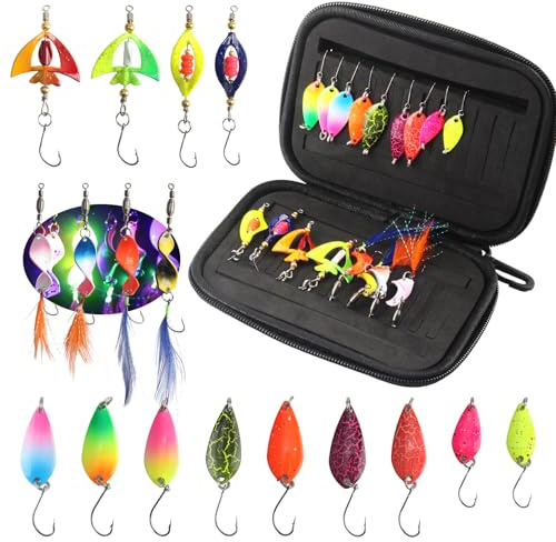CHENYU 17 Stücke Forellenköder 1,5g/2,5g/3,5g Spoons Forelle | mit Tasche Forellen Angeln Vielfarbig Spoon Set Blinker Twist Angelzubehör Forelle Forellen Spoon See Zum Angeln Im Meer