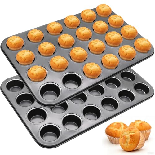 YuleNova 2 Pack Mini Muffin Trays, 24 Cup Muffin Tray, Nonstick Carbon Steel Muffin Tin Cupcake Baking Mini Tart Pans for Oven Baking