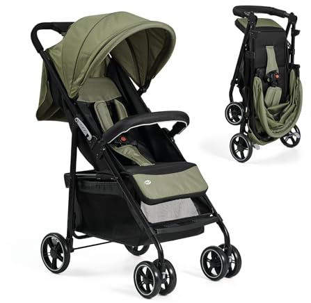 MS BabyWorld – Passeggino STREET – Carrello bimbo leggero | Dalla nascita fino a 36 mesi o 22 kg | Con ammortizzatori | Cappottina XXL | Reclinazione massima (Verde)
