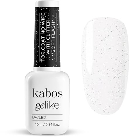 Kabos Gelike Glitzer Top Coat No Wipe Soft Flash 10ml | Transparenter | Überlack Hochglanz-Finish mit Glitzerpartikeln