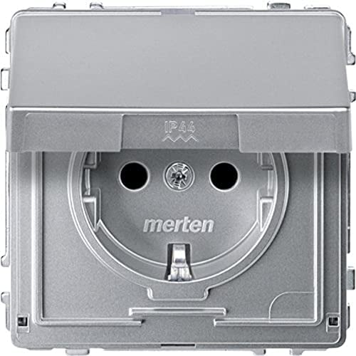 Merten 1563291 MEG2310-7260 SCHUKO-Steckdose mit Klappdeckel, BRS, Steckklemmen, aluminium, AQUADESIGN