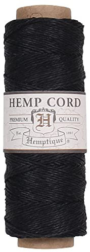 Hemptique 100% Natural Hemp Cord Single Spool - 205ft ~ 62.5m Hemp String Spool - Crafters Number 1 Choice - .5mm Cord Thread for Jewelry Making, Macramé, Scrapbooking, & More - Black