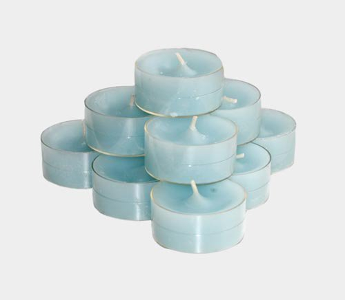 Dänische Teelichter im transparenten Plastikbecher, 10er-Beutel, hellblau RAL