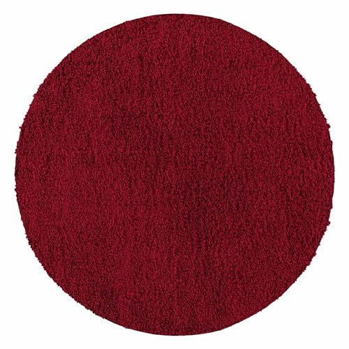 Carpetsale24 Shaggy Hochflor Teppich, 200 cm Rund, Rot, weich, flauschig, modern, einfarbig, Perfekt als zentrales Wohnaccessoire, für Wohnzimmer Schlafzimmer Flur