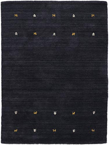 carpetfine Wollteppich Gabbeh Uni Schwarz 160x230 cm | Moderner Teppich für Wohn- und Schlafzimmer
