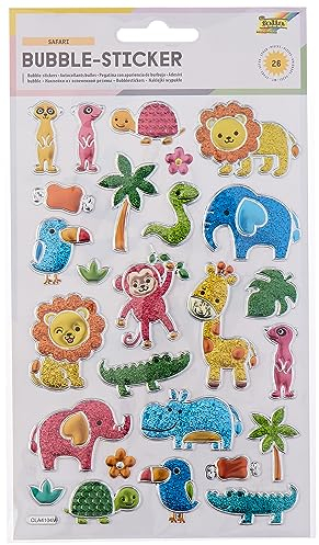 folia 19503 - Bubble - Sticker III mit Wildtier Motiven, mit strukturierter Bläschenoberfläche, 26 Stück, ideal geeignet zum Verzieren von Grußkarten, Bastelarbeiten und Scrapbooking
