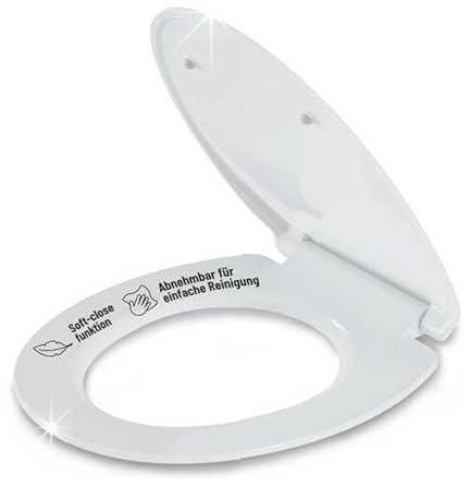 VanFlake Toilettendeckel ovale Form – Klodeckel in weiß mit Absenkautomatik & Schnellverschluss, antibakterielle Klobrille aus Duroplast, abnehmbarer WC Sitz für einfache Montage & Reinigung