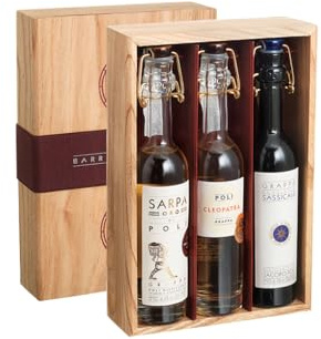 POLI 3 Barrel Experience (Sarpa Oro, Cleopatra Moscato Oro, Grappa Sassicaia da 10 cl. cad. in astuccio legno)