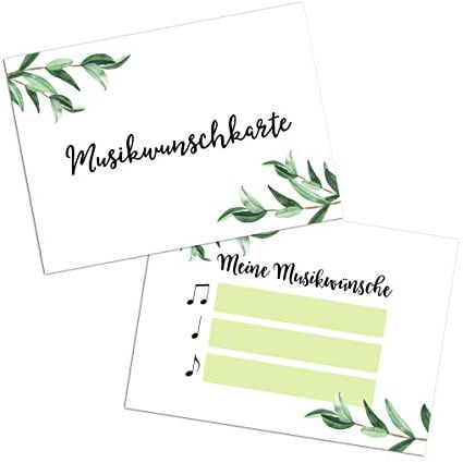 50 Musikwunschkarten für die Hochzeit als Hochzeitsspiel für Gäste Gastgeschenk Hochzeit Hochzeitsspiele (Eucalyptus, 50 Stück)