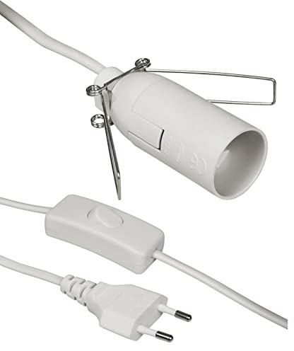 CABLEPELADO Portalámpara E14 Con Interruptor | Adaptador de Lámpara | Base Para Bombilla | Enchufe + Interruptor ON/Off | Cable 1.50 Metros | Casquillo | Blanco
