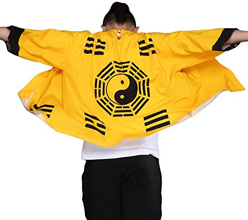 G-LIKE Herren Sommer Kimono Cardigan – Traditionelle Japanische Kleidung Haori Kostüm Taoistische Robe Langarm Jacke Chinesischer Stil Umhang Nachthemd Bademantel Nachtwäsche für Männer (Gelb)