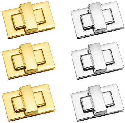 Aweisile 6 Pezzi Blocco Rotante Fermaglio per Borsa Chiusura Bottoni Chiusura Girevole Lock Fibbie Twist Lock in metallo,per Portafogli Fatti a Mano,Borsa Donna Fai da Te(Oro,Argento)