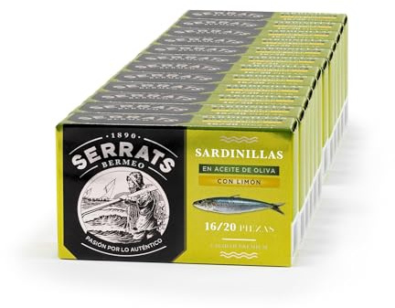 12 Unità - SERRATS - Piccole Sardine all’Olio d’Oliva al Limone (16-20 pezzi/lattina)
