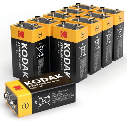 Kodak Xtralife 9V Batteries 10-Pack, Smoke Alarm Battery, PP3 for Fire Alarm, Square 6LR61 MN1604 Alkaline Batteries, 10-Year Shelf Life, 100% More Power