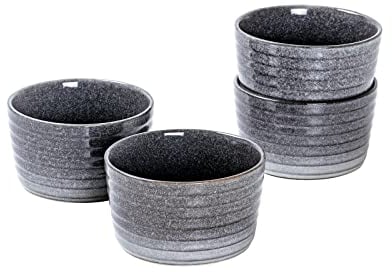 Pirottini Ceramica per Soufflé, UNICASA Set di 4 Pirottini da Soufflé Grigio, in Porcellana, Stampi per Muffin, Cupcake e Budini Glassa di Reazione, Adatto per Forno - 240 ml
