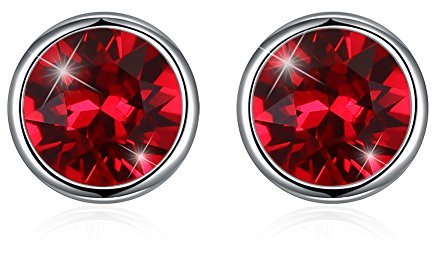Josfeva Ohrstecker Silber 925, Ohrringe Stecker für Damen, 8mm Rot Winzige Runde Ohrringe Ohrstecker, Klein Sleeper Cluster mit Kristall, Ohrschmuck mit Geschenkbox für Frauen zum Geburtstag